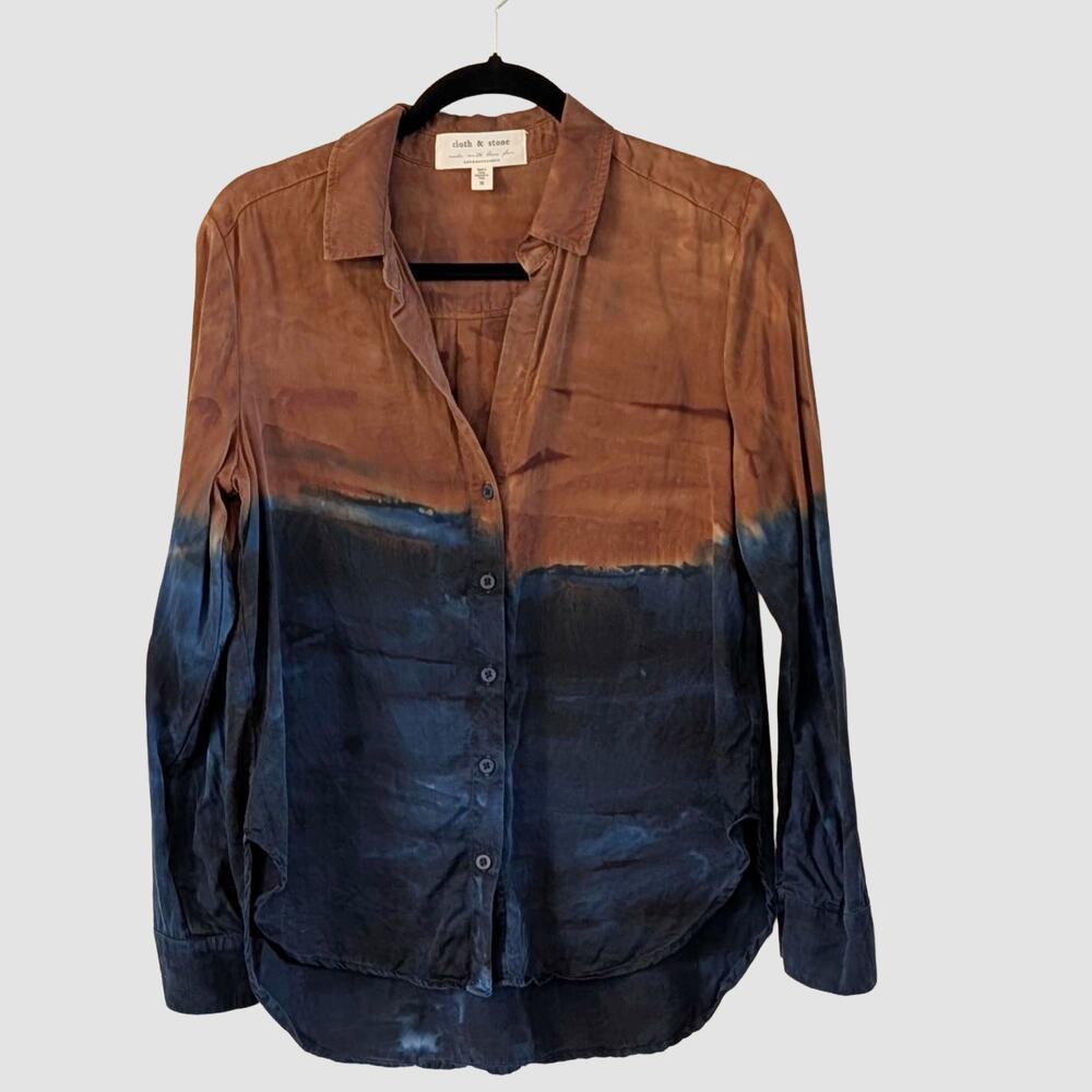Cloth & Stone Ombre Button Down Shirt M Boho Western Mountain Desert Dip Dye Top